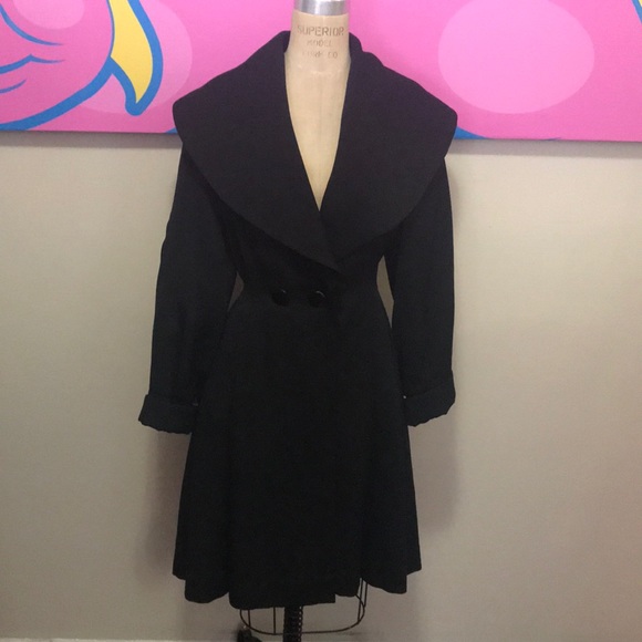 Vintage Black Wool Coat 1950s Princess Style - Picture 2 of 16